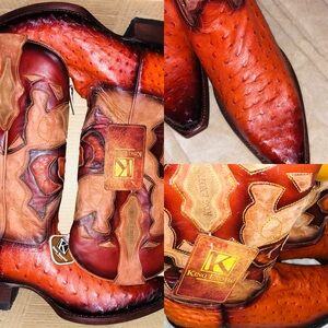 Men's Ostrich Leather Western Boots - Red and Tan